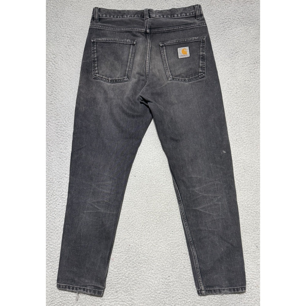 Carhartt WIP Newel Pant Size 30x28 Mens Tapered Leg Button Fly Denim Jeans Black - Picture 4 of 9